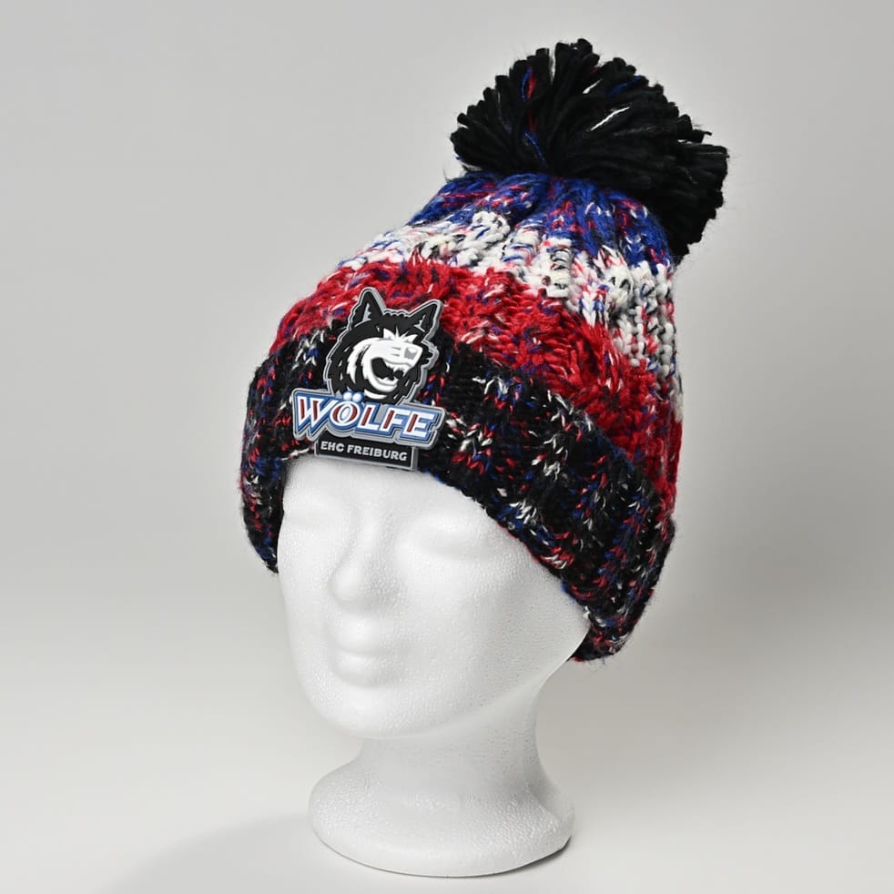 Wollmütze Bommel ~ blau-weiß-rot