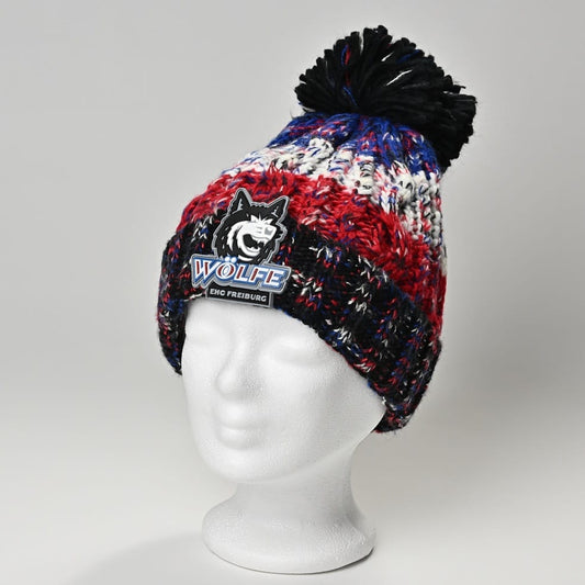 Wollmütze Bommel ~ blau-weiß-rot